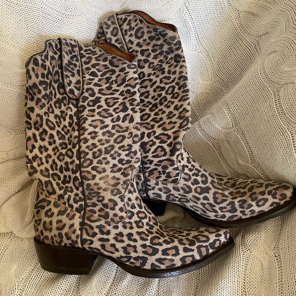 Leopard Print Western Heeled Boots - Women